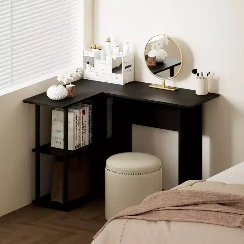 L Shaped Computer Desk Corner Study Writing Desk with Open Storage Shelves for Home Workspace