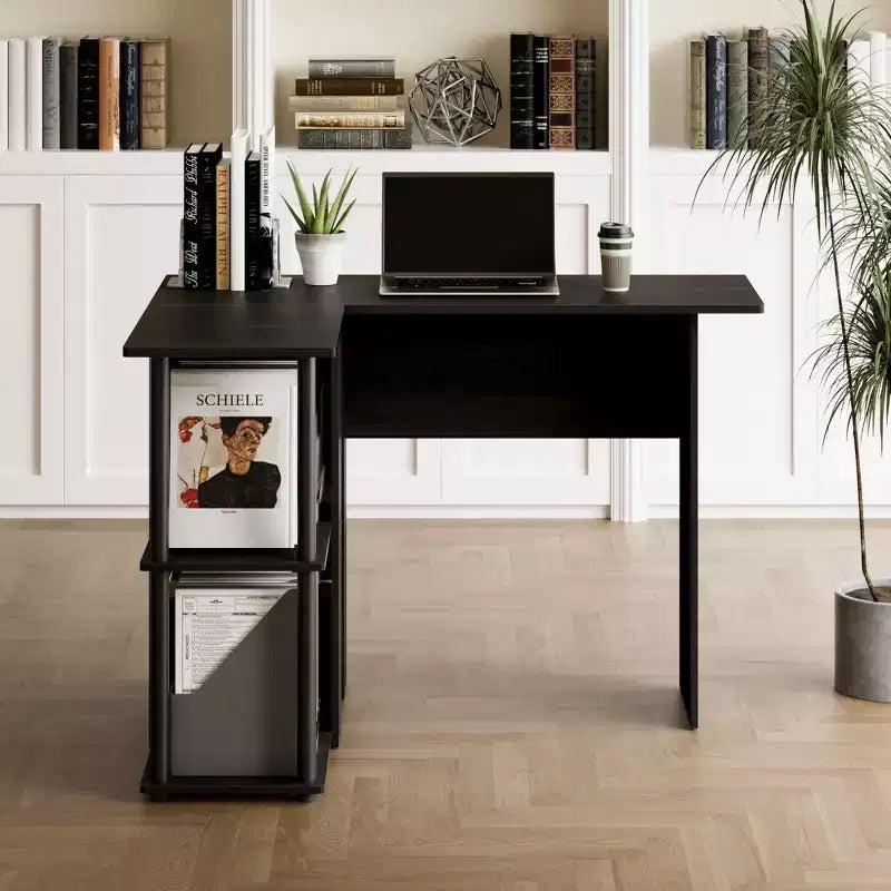 Bureau d'ordinateur en forme de L Bureau d'étude d'angle avec étagères de rangement ouvertes pour bureau à domicile
