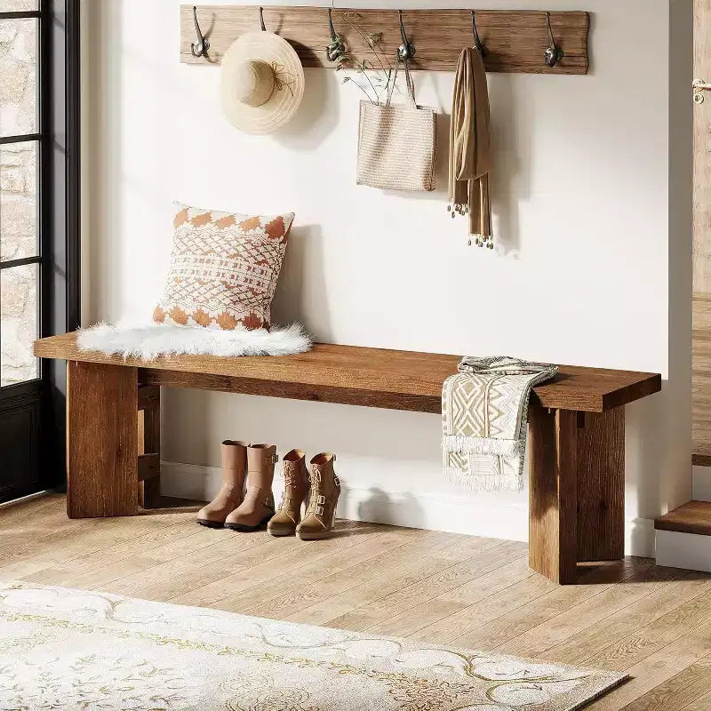 Banc d'entrée en bois massif, banc de bout de lit 62.99, bancs de style ferme pour entrée, salle à manger, salon