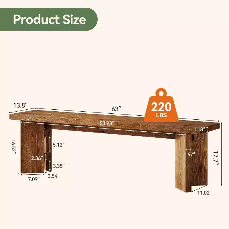 Solid Wood Hallway Bench, 62.99 End of Bed Bench, Farmhouse Seating Benches for Entrance, Dining Room, Living Room