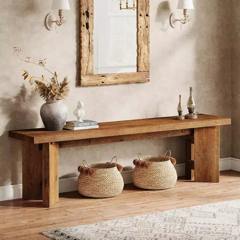 Solid Wood Hallway Bench, 62.99 End of Bed Bench, Farmhouse Seating Benches for Entrance, Dining Room, Living Room