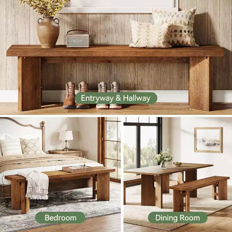 Banc d'entrée en bois massif, banc de bout de lit 62.99, bancs de style ferme pour entrée, salle à manger, salon