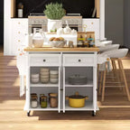 Îlot de cuisine sur roulettes, Chariot roulant avec plateau en bois d'hévéa, Porte-épices, Porte-serviettes et Tiroirs