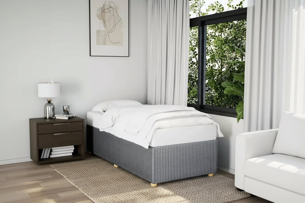 Bed Frame Light Grey Polyester, plywood, engineered wood Twin XL