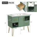36in Bathroom Vanity with Top Sink, Resin Countertop, 2 Drawers, and 2 Open Storage Shelves, Storage Cabinet for Home Bathroom