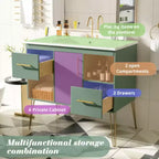 36in Bathroom Vanity with Top Sink, Resin Countertop, 2 Drawers, and 2 Open Storage Shelves, Storage Cabinet for Home Bathroom