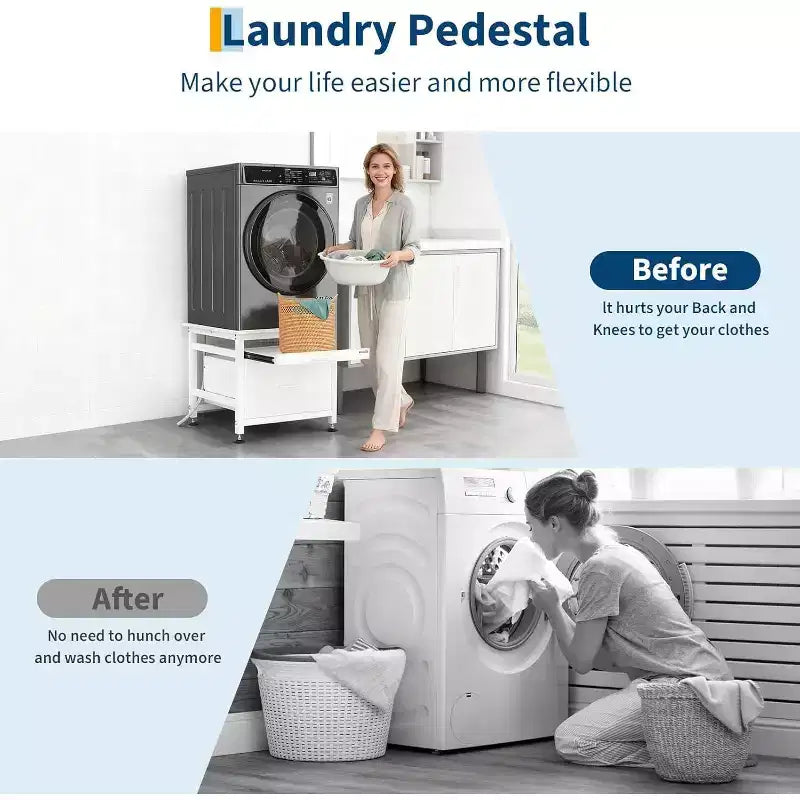 29 Inch Washer Dryer Pedestal, Pull Out Shelf and Drawer Anti Vibration Base 850 LBS Capacity