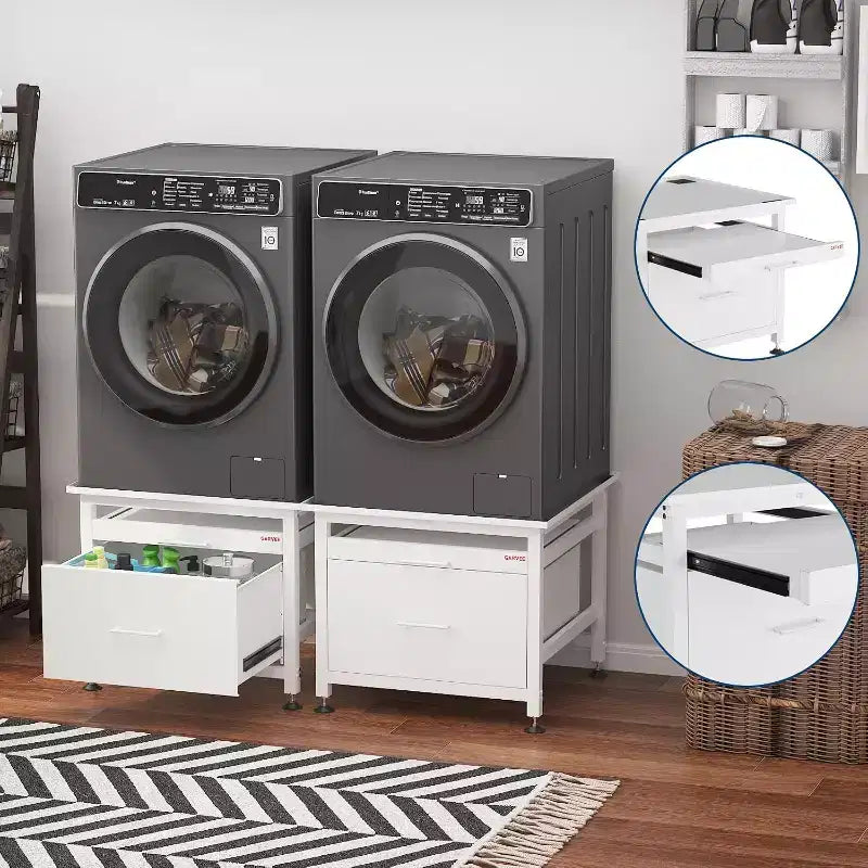 29 Inch Washer Dryer Pedestal, Pull Out Shelf and Drawer Anti Vibration Base 850 LBS Capacity