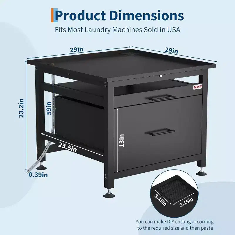 29 Inch Washer Dryer Pedestal, Pull Out Shelf and Drawer Anti Vibration Base 850 LBS Capacity