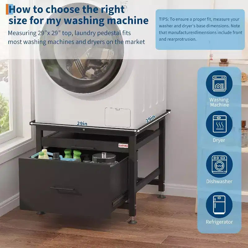 29 Inch Washer Dryer Pedestal, Pull Out Shelf and Drawer Anti Vibration Base 850 LBS Capacity