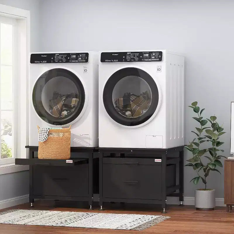 29 Inch Washer Dryer Pedestal, Pull Out Shelf and Drawer Anti Vibration Base 850 LBS Capacity