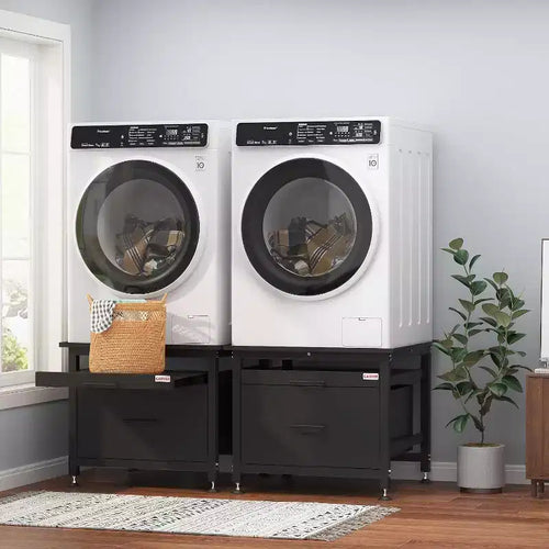 29 Inch Washer Dryer Pedestal, Pull Out Shelf and Drawer Anti Vibration Base 850 LBS Capacity