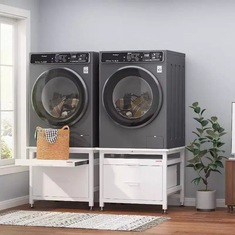 29 Inch Washer Dryer Pedestal, Pull Out Shelf and Drawer Anti Vibration Base 850 LBS Capacity