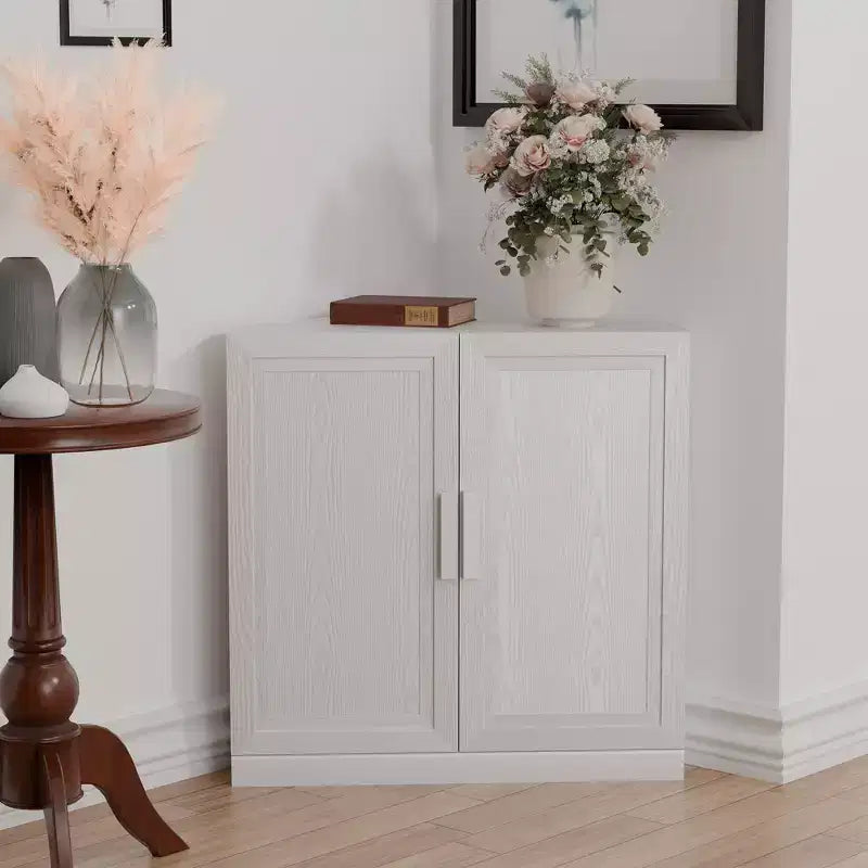 Modern Solid Wood Double Doors Corner Storage Cabinet Efficient Storage for Home Corner Living Room White