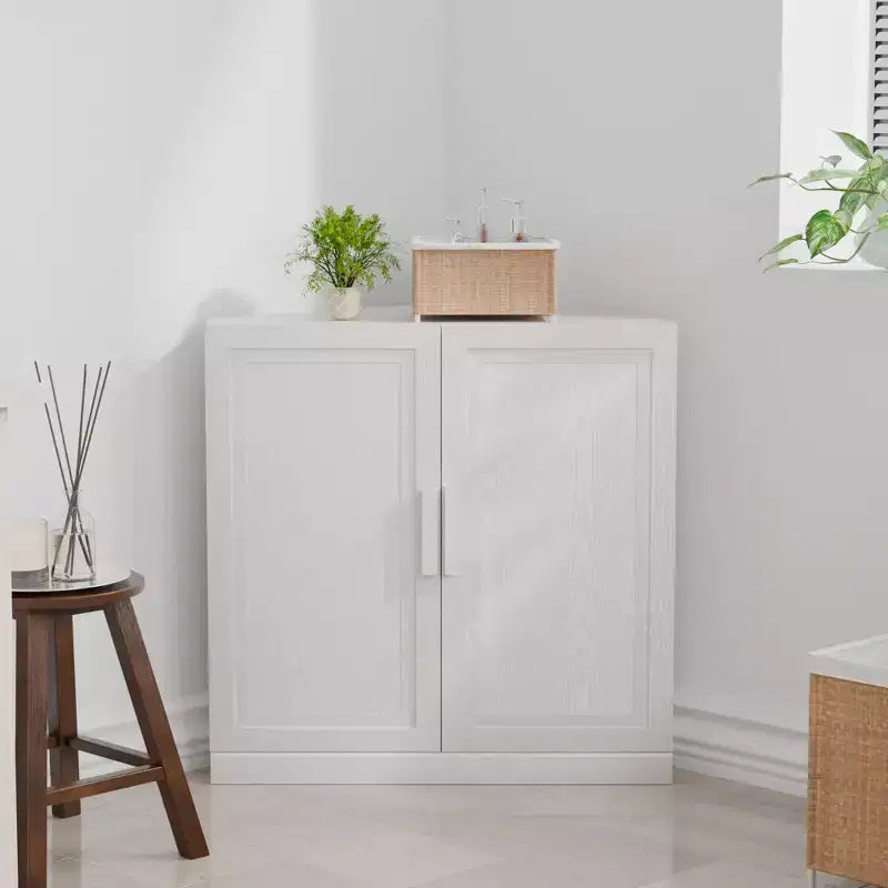 Meuble de Rangement d'Angle Moderne à Deux Portes en Bois Massif, Rangement Efficace pour Coin de Salon Blanc