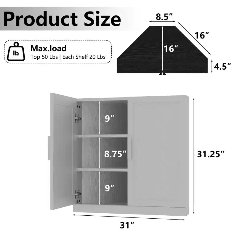 Meuble de Rangement d'Angle Moderne à Deux Portes en Bois Massif, Rangement Efficace pour Coin de Salon Blanc