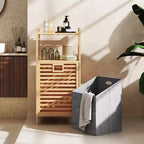 Meuble à linge inclinable avec étagères à 2 niveaux et panier inclinable en bambou
