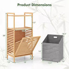 Meuble à linge inclinable avec étagères à 2 niveaux et panier inclinable en bambou