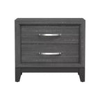 Royal Hampton Bedside Nightstand, 2 Drawers Chrome Bar Handles, Gray Wood