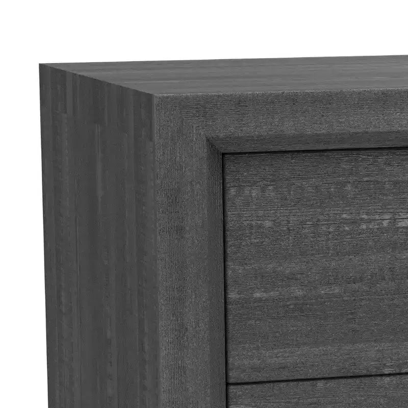 Table de chevet, 2 tiroirs, poignées barre chromées, bois gris