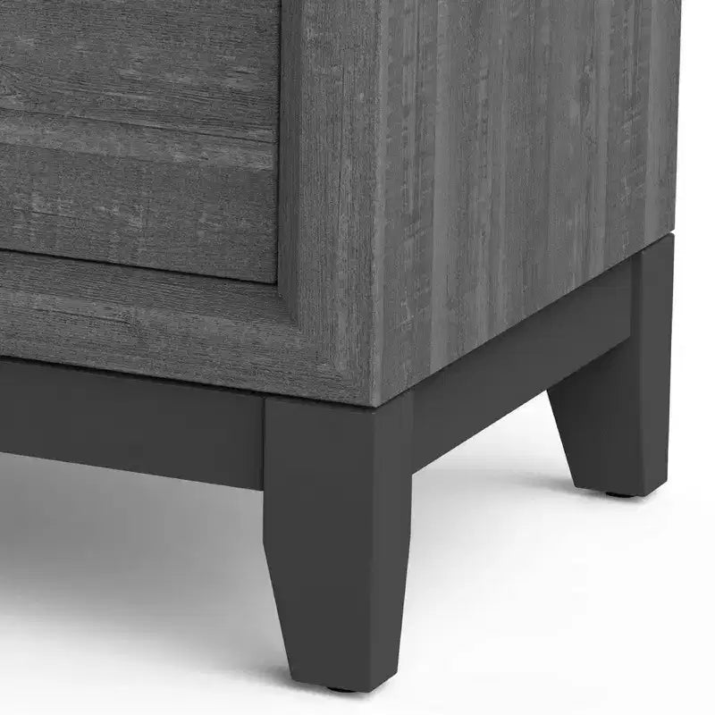 Bedside Nightstand, 2 Drawers Chrome Bar Handles, Gray Wood