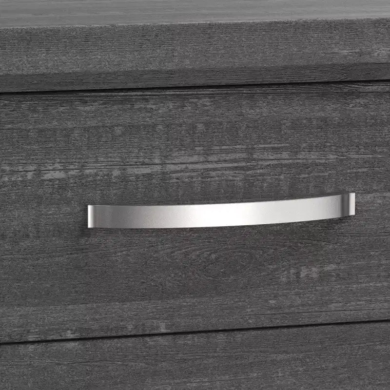 Bedside Nightstand, 2 Drawers Chrome Bar Handles, Gray Wood