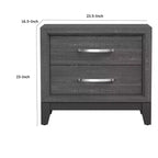 Table de chevet, 2 tiroirs, poignées barre chromées, bois gris