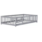 Lit au sol pour tout-petits format jumeau, Lit Montessori moderne en bois avec barrières de sécurité et porte pour chambre d'enfant
