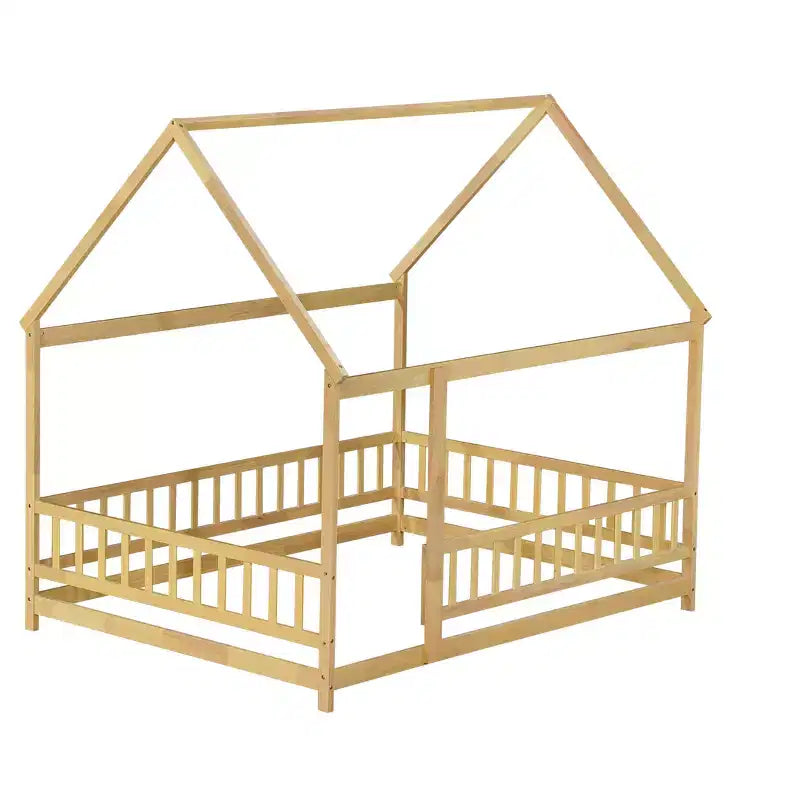 Lit au sol pour tout-petits format jumeau, Lit Montessori moderne en bois avec barrières de sécurité et porte pour chambre d'enfant