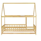 Lit au sol pour tout-petits format jumeau, Lit Montessori moderne en bois avec barrières de sécurité et porte pour chambre d'enfant