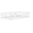 Lit au sol pour tout-petits format jumeau, Lit Montessori moderne en bois avec barrières de sécurité et porte pour chambre d'enfant
