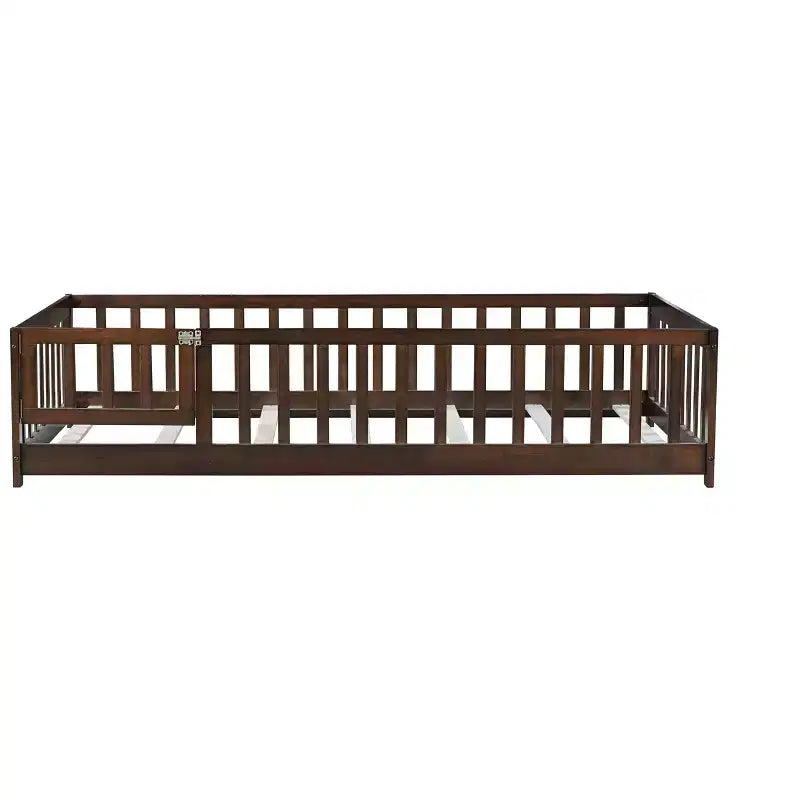 Lit au sol pour tout-petits format jumeau, Lit Montessori moderne en bois avec barrières de sécurité et porte pour chambre d'enfant