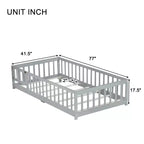 Lit au sol pour tout-petits format jumeau, Lit Montessori moderne en bois avec barrières de sécurité et porte pour chambre d'enfant