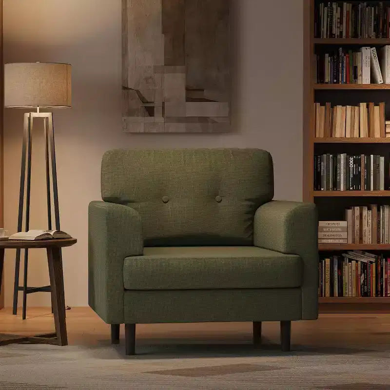 Fauteuil d'appoint avec accoudoirs larges, fauteuil de lecture en lin 38 avec accoudoirs larges fixes, coussins en mousse haute densité, canapé simple durable