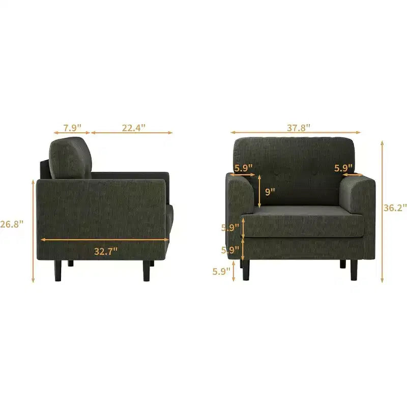 Fauteuil d'appoint avec accoudoirs larges, fauteuil de lecture en lin 38 avec accoudoirs larges fixes, coussins en mousse haute densité, canapé simple durable