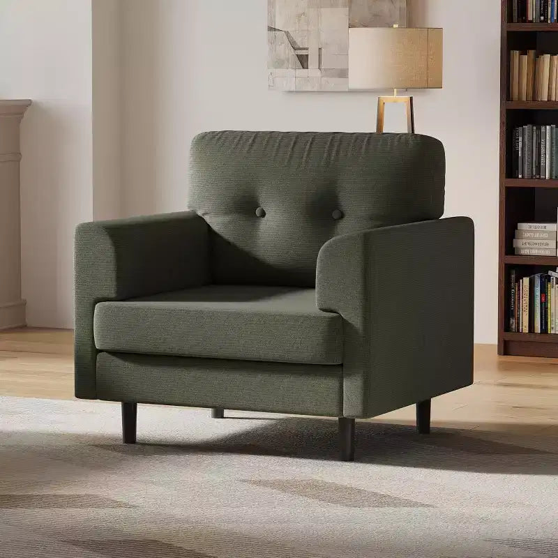 Fauteuil d'appoint avec accoudoirs larges, fauteuil de lecture en lin 38 avec accoudoirs larges fixes, coussins en mousse haute densité, canapé simple durable