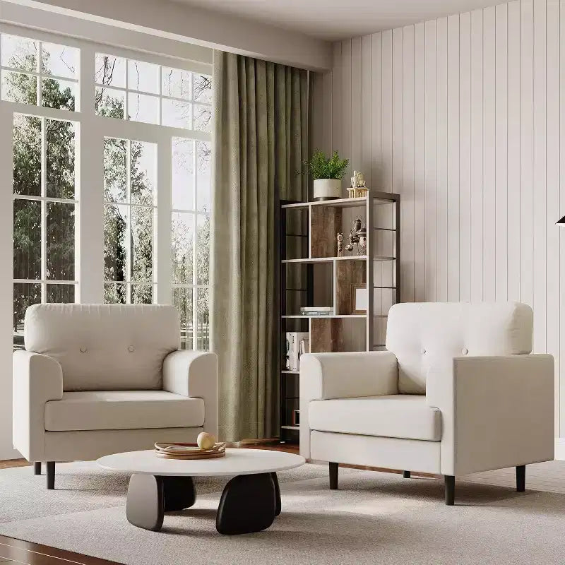 Fauteuil d'appoint avec accoudoirs larges, fauteuil de lecture en lin 38 avec accoudoirs larges fixes, coussins en mousse haute densité, canapé simple durable