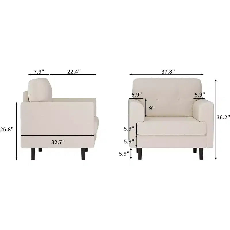 Fauteuil d'appoint avec accoudoirs larges, fauteuil de lecture en lin 38 avec accoudoirs larges fixes, coussins en mousse haute densité, canapé simple durable