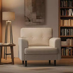 Fauteuil d'appoint avec accoudoirs larges, fauteuil de lecture en lin 38 avec accoudoirs larges fixes, coussins en mousse haute densité, canapé simple durable