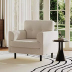 Fauteuil d'appoint avec accoudoirs larges, fauteuil de lecture en lin 38 avec accoudoirs larges fixes, coussins en mousse haute densité, canapé simple durable