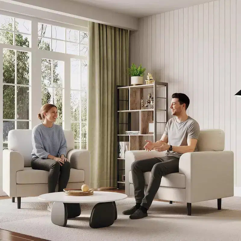 Fauteuil d'appoint avec accoudoirs larges, fauteuil de lecture en lin 38 avec accoudoirs larges fixes, coussins en mousse haute densité, canapé simple durable