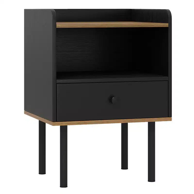 Table d'appoint de canapé à 3 niveaux avec étagère de rangement ouverte, pieds en métal pour salon, chambre à coucher