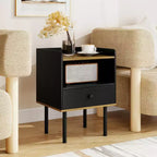 Table d'appoint de canapé à 3 niveaux avec étagère de rangement ouverte, pieds en métal pour salon, chambre à coucher