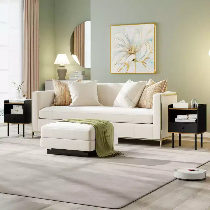 3-Tier Sofa Side Table w/ Open Storage Shelf Metal Legs for Living Room Bedroom