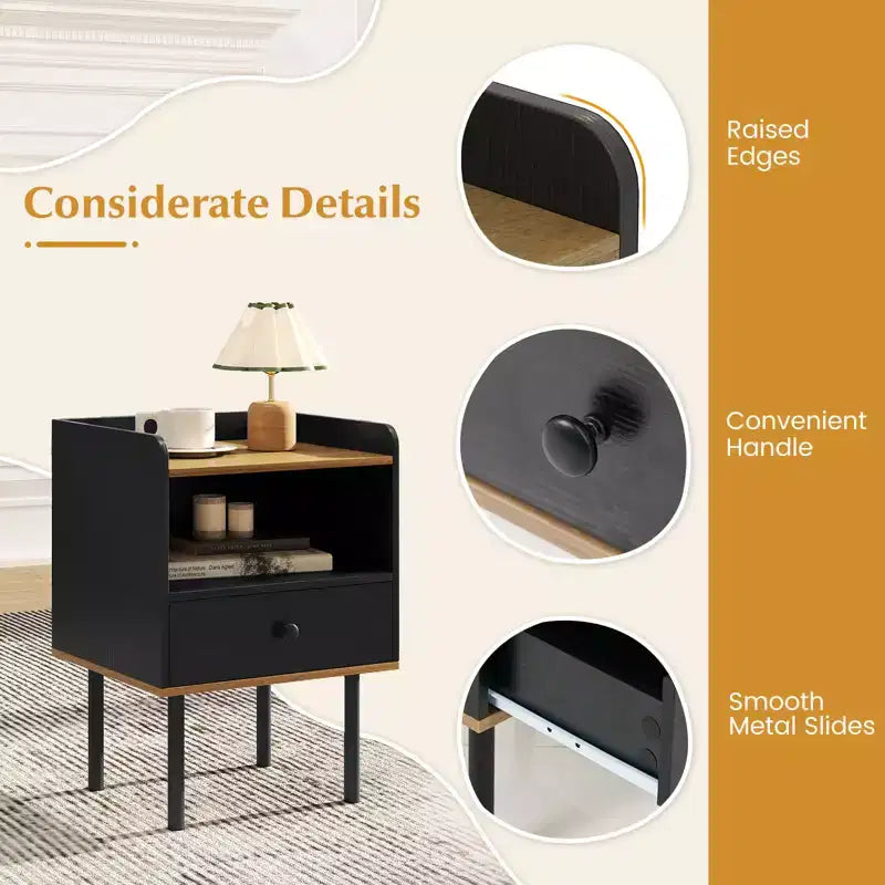 Table d'appoint de canapé à 3 niveaux avec étagère de rangement ouverte, pieds en métal pour salon, chambre à coucher