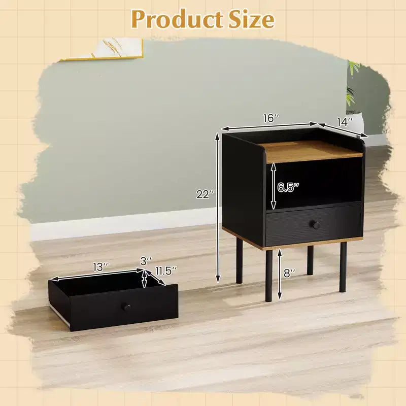 Table d'appoint de canapé à 3 niveaux avec étagère de rangement ouverte, pieds en métal pour salon, chambre à coucher