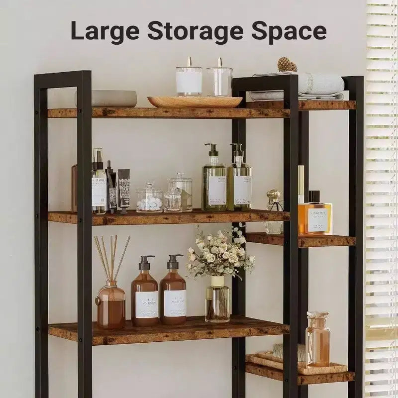 Over Toilet Storage with 8 - Tier Shelf Mass - Storage Side Open Rack Freestanding Bathroom Organizer Vintage Brown