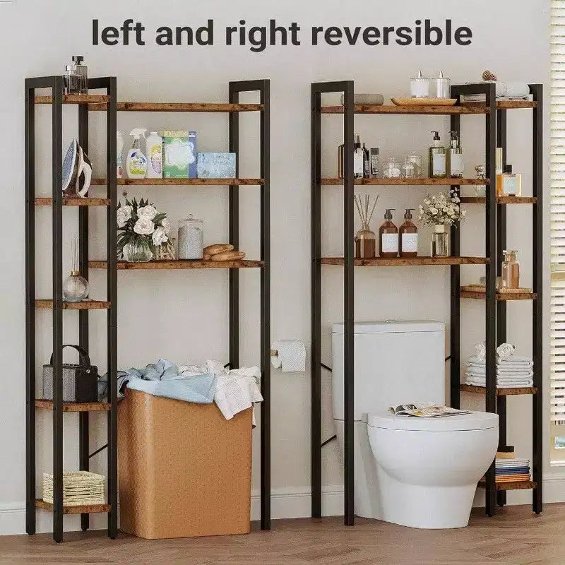 Over Toilet Storage with 8 - Tier Shelf Mass - Storage Side Open Rack Freestanding Bathroom Organizer Vintage Brown