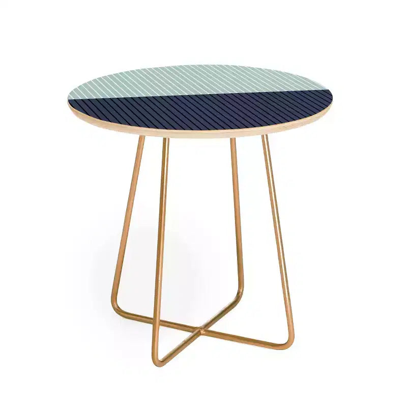 Deny Designs Round Colour Poems Color Block Lines Side Table Green/Gold: Stain-Resistant, Steel Frame, Wood Composite Top