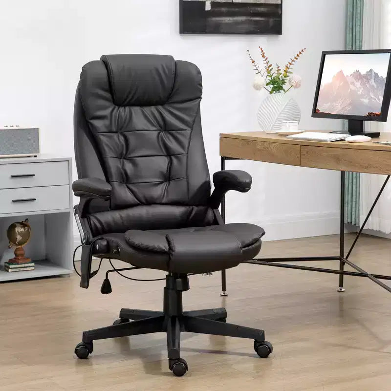 Chaise de bureau de massage de direction à dossier haut avec 6 points de vibration, 5 modes, fauteuil de bureau inclinable chauffant en similicuir